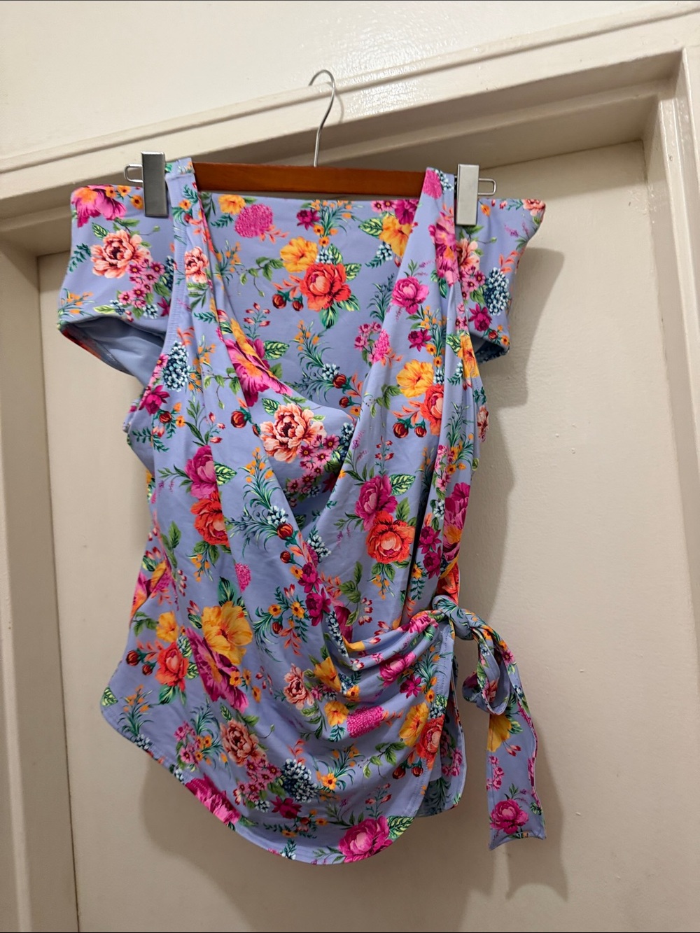 Lands' End Lavender Floral Wrap Tank with Side Tie